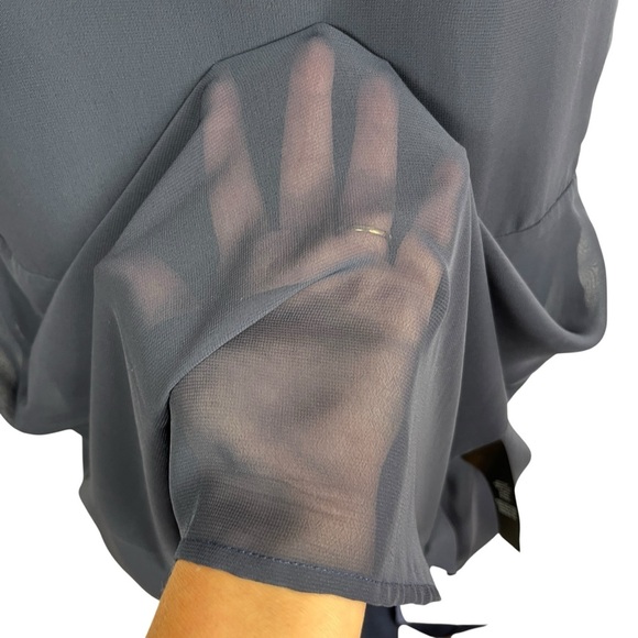 ARITZIA WILFRED Free Lune Classy Navy Blue Satin Puff Sleeve Wrap Dress Medium - Picture 11 of 13